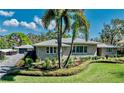 Charming stone home featuring lush landscaping, mature palm trees, and a neatly paved driveway at 524 Park S St, St Petersburg, FL 33707