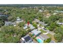 Aerial shot displays the home nestled among mature trees in a quiet residential area at 400 5Th S Ave, Safety Harbor, FL 34695