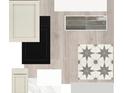 A design board showcasing different cabinet styles, tile options, and flooring selections at 31430 Hayman Loop, Wesley Chapel, FL 33545
