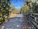 Long paved driveway leading to a wooded property with lush greenery and a gated entrance at 2787 Keystone Rd, Tarpon Springs, FL 34688