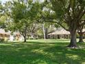 Spacious front lawn features lush green grass, mature trees, and multiple homesites at 2297 Lark E Cir # E, Palm Harbor, FL 34684
