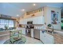 Bright kitchen with white cabinets, granite countertops, stainless steel appliances, and stylish decor at 10222 Woodford Bridge St, Tampa, FL 33626