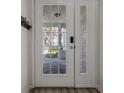 Elegant front door with glass panels, offering a view of the exterior and enhancing natural light at 325 Madeira Cir, Tierra Verde, FL 33715