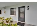 View of the entrance of unit 313 with plants in foreground and black framed windows at 313 Martha Ln # 4, Oldsmar, FL 34677