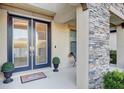 Inviting home entrance featuring double doors, stylish decor, and stone accents on the exterior at 12857 Satin Lily Dr, Riverview, FL 33579