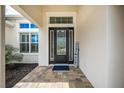 Welcoming front door with sidelights and transom window, set on a brick paver walkway at 4206 Tour Trce, Land O Lakes, FL 34638