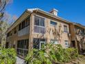 Exterior of a condo featuring a screened balcony and lush tropical landscaping at 4266 Preserve Pl # 4266, Palm Harbor, FL 34685