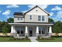 Rendering of a two-story home featuring a welcoming front porch with stone accents and landscaped yard at 7438 Burlington Ave, St Petersburg, FL 33710