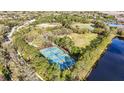 An aerial shot showcasing community tennis courts surrounded by mature trees and manicured green spaces at 9481 Highland Oak Dr # 1410, Tampa, FL 33647