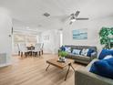 Open-concept living room and dining area with wood floors and comfortable seating arrangement at 2523 Blackwood Cir, Clearwater, FL 33763