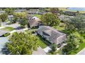 Aerial view of property showcasing lush landscaping and the community's serene setting near a lake at 2001 Hadrian Ct # 0, Sun City Center, FL 33573