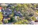 Aerial view showcasing the home's proximity to lush trees and manicured lawns in a desirable residential neighborhood at 4624 W Lamb Ave, Tampa, FL 33629