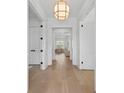 Bright hallway featuring hardwood floors, white trim, paneled doors, and decorative lighting at 5337 6Th N Ave, St Petersburg, FL 33710