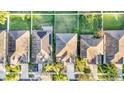 An aerial view shows houses with green lawns and tree-lined streets under a bright blue sky at 20427 Carolina Cherry Ct, Tampa, FL 33647