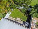 Aerial view of a private backyard with lush greenery, mature trees, and a white fence, creating a serene outdoor space at 914 Woodbridge Ct, Safety Harbor, FL 34695