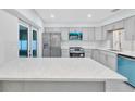 Modern kitchen featuring quartz countertops, stainless steel appliances, and ample cabinet space at 3184 Cypress Green Dr, Palm Harbor, FL 34684