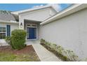 Inviting front entrance with a blue door, neat landscaping, and well-maintained pathway at 5134 Jenson Ave, Spring Hill, FL 34608