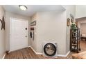Inviting foyer featuring wood flooring and an ornate mirror, with natural light at 712 Hazy Meadow Ct, Brandon, FL 33510