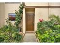 Inviting front door with decorative plants and textured walls, creating a warm and welcoming entrance at 9209 Seminole Blvd # 145, Seminole, FL 33772