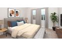 Well-lit bedroom with plush carpet, a large window, a comfortable bed, and stylish decor at 12160 Cattleside Dr, Riverview, FL 33579