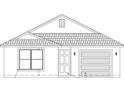 Architectural elevation drawing of a modern single-Gathering house showing the placement of the garage and windows at 3312 Lila St, Tampa, FL 33610