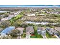 Stunning aerial view of a residential neighborhood showcasing homes with lush landscaping, ponds, and natural surroundings at 6328 Desert Peace Ave, Land O Lakes, FL 34639