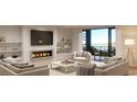 Cozy living room features a fireplace, comfortable seating, and access to a private balcony overlooking a serene lake at 1874 Stevenson Ave, Clearwater, FL 33755