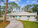 Well-maintained single-story home with concrete driveway, front yard, and a pop of color with the turquoise front door at 8693 15Th N St, St Petersburg, FL 33702