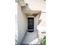 Inviting front entrance featuring a modern black door with a covered porch area at 17113 Sunshine Mimosa St, Wimauma, FL 33598