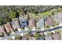 Aerial view of homes, showcasing the community layout and backyard pools at 3033 Marble Crest Dr, Land O Lakes, FL 34638