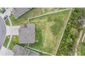 Aerial shot reveals a spacious backyard enclosed with white fencing, surrounded by lush greenery and neighboring homes at 13549 Willow Bluestar Loop, Riverview, FL 33579
