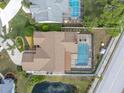 Overhead view of house showing screened in pool and outdoor seating at 1996 Promenade Way, Clearwater, FL 33760