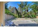Backyard featuring a patio area, wooden fence, and lush green foliage at 2542 Clareside Dr, Valrico, FL 33596