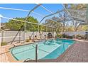 Inviting screened-in pool area, surrounded by a brick patio and lush landscaping at 3003 Magdalene Woods Dr, Tampa, FL 33618