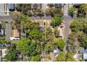 Detailed aerial view of a property highlighting the lot boundaries and tree coverage around the home at 304 E Hanlon St, Tampa, FL 33604