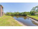 Scenic view of the lake behind the condo in a waterfront community with manicured lawn and beautiful landscaping at 9100 Dr Martin Luther King Jr N St # 405, St Petersburg, FL 33702