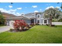 Attractive two-story home with vibrant landscaping, lush green grass, and healthy mature palm tree at 11310 Callaway Pond Dr, Riverview, FL 33579