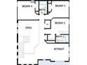 Second floor architectural plan showing 3 bedrooms, 2 baths, retreat, and open stairway at 10644 Crescent Creek Xing, Parrish, FL 34219