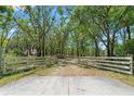 Gated driveway leading to a secluded property surrounded by mature trees providing privacy at 26290 Hayman Rd, Brooksville, FL 34602