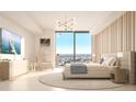 Elegant bedroom with stylish decor and expansive windows showcasing breathtaking city vistas at 520 N Tampa St # 1906, Tampa, FL 33602