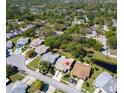 Aerial view of a neighborhood with mature trees, featuring the home's location marked by a red star at 3212 Mcmath Dr, Palm Harbor, FL 34684