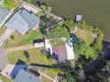 Aerial view of a cozy home with lush surroundings and waterfront access, offering tranquil living at 1516 Massachusetts Ne Ave, St Petersburg, FL 33703