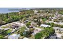 Panoramic aerial view of a waterfront neighborhood showing lush greenery and homes near the water at 1037 Jamaica Way, Tarpon Springs, FL 34689