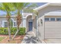 The home's front door is painted blue, and there are two palm trees in the front yard at 10641 Firebrick Ct, Trinity, FL 34655