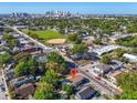 Aerial view of the home's neighborhood, with views of downtown Tampa, sports fields, and surrounding streets at 3101 N 15Th St, Tampa, FL 33605
