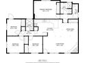 Floor plan of the home with dimensions of rooms, including the primary bedroom, kitchen, living room, and dining area at 10686 110Th Ln, Largo, FL 33778