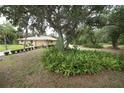 A charming single-story home with lush landscaping, including ferns, mature trees, and manicured bushes along the walkway at 229 Tazewell Dr, Port Charlotte, FL 33954