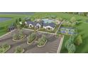 Aerial view of the community clubhouse featuring a pool, tennis courts and playground at 9762 Crescent Moon Dr, Riverview, FL 33578