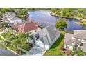 Aerial view of a charming home, featuring mature landscaping and a spacious driveway at 2327 Shirecrest Cove Way, Lutz, FL 33558
