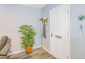 Inviting entryway featuring light gray walls, wood-look floors, and decorative accents at 8066 Brentwood Rd # 8066, Seminole, FL 33777